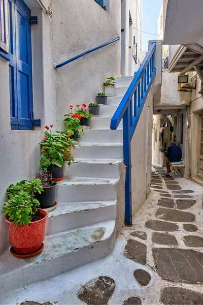 Greek Mykonos street on Mykonos island, Grécia — Fotografia de Stock