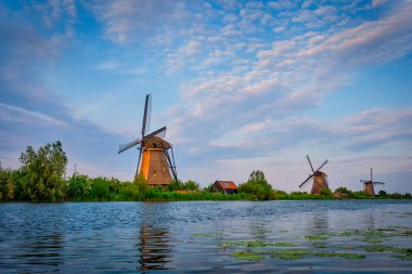 Hollanda 'daki Kinderdijk' te yel değirmenleri. Hollanda