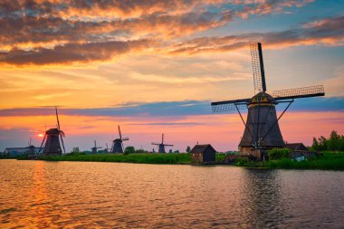 Hollanda 'daki Kinderdijk' te yel değirmenleri. Hollanda