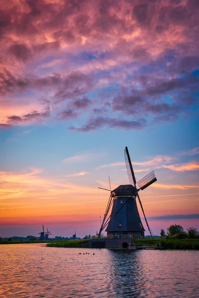 Ανεμόμυλοι στο Kinderdijk της Ολλανδίας. Κάτω Χώρες — Φωτογραφία Αρχείου