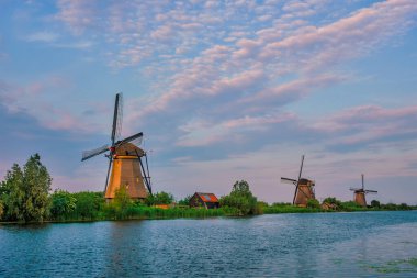 Hollanda 'daki Kinderdijk' te yel değirmenleri. Hollanda