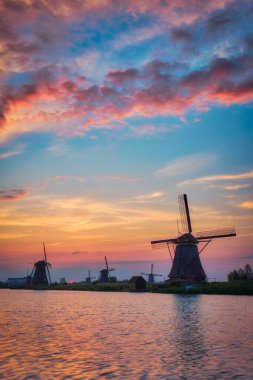 Hollanda 'daki Kinderdijk' te yel değirmenleri. Hollanda