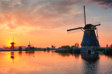 Hollanda 'daki Kinderdijk' te yel değirmenleri. Hollanda