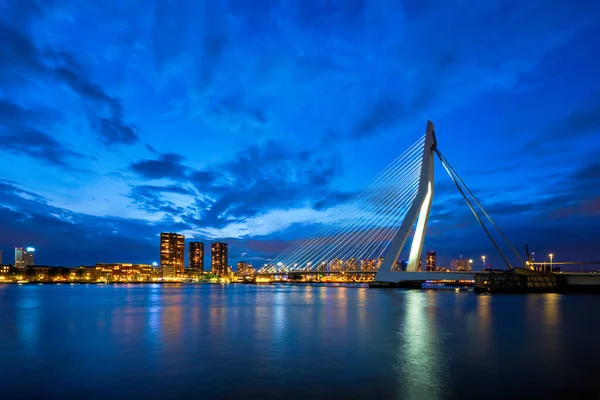 View of Erasmus Bridge Erasmusbrug and Rotterdam skyline. Rotterdam, Netherlands Royalty Free Stock Images