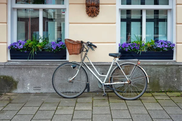 네덜란드 집 근처에 주차되어 있는 자전거 — 스톡 사진