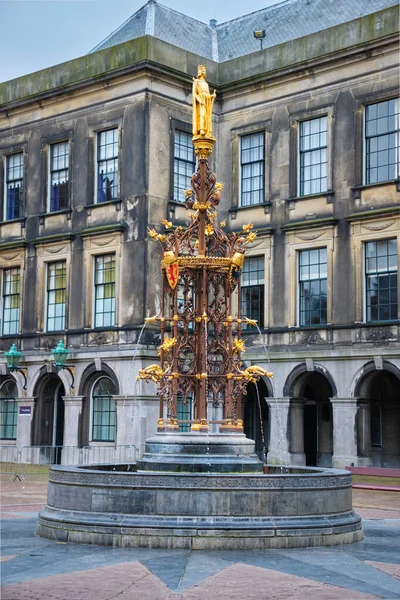 Fontein in het Binnenhof complex. Den Haag, Nederland — Stockfoto