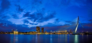 Erasmus Köprüsü, Erasmusbrug ve Rotterdam ufuk çizgisi. Rotterdam, Hollanda