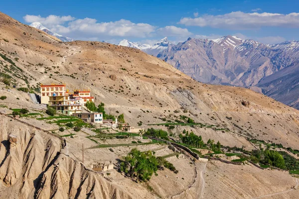 Dhankar Gompa Manastırı ve Dhankar Köyü, Spiti Vadisi, Himachal Pradesh, Hindistan — Stok fotoğraf