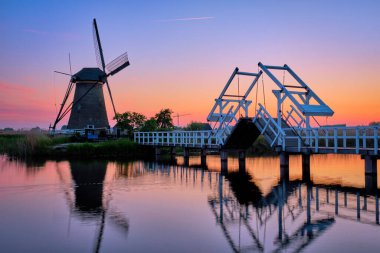 Hollanda 'daki Kinderdijk' te yel değirmenleri. Hollanda