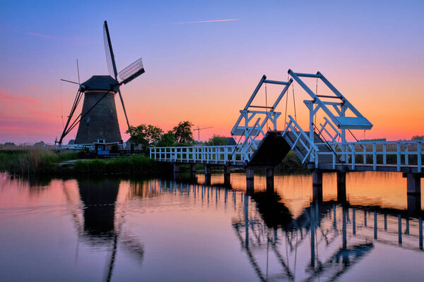 Windmills at Kinderdijk in Holland. Netherlands