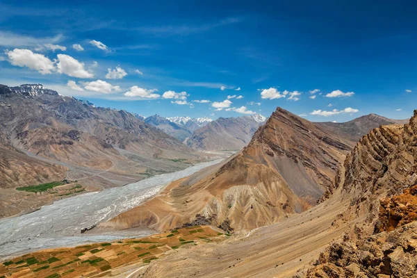 Vista del valle de Spiti y el río Spiti en el Himalaya. —  Fotos de Stock