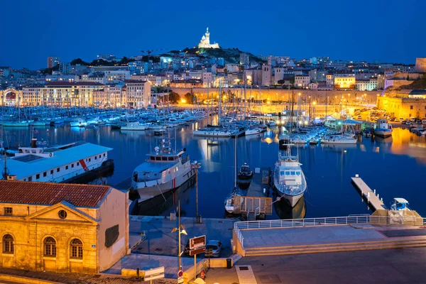 Marseille Old Port v noci. Marseille, Francie — Stock fotografie
