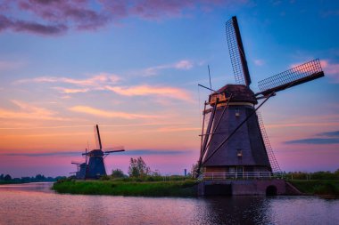 Hollanda 'daki Kinderdijk' te yel değirmenleri. Hollanda