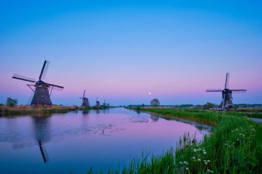 Hollanda 'daki Kinderdijk' te yel değirmenleri. Hollanda