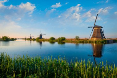 Hollanda 'daki Kinderdijk' te yel değirmenleri. Hollanda