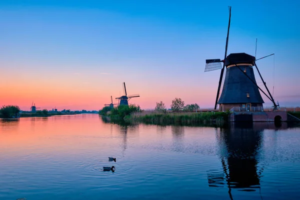 stock image Windmills at Kinderdijk in Holland. Netherlands