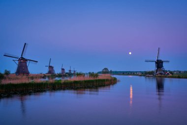 Hollanda 'daki Kinderdijk' te yel değirmenleri. Hollanda