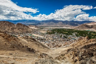 Leh yukarıdan bakış. Ladakh, Jammu ve Keşmir, Hindistan