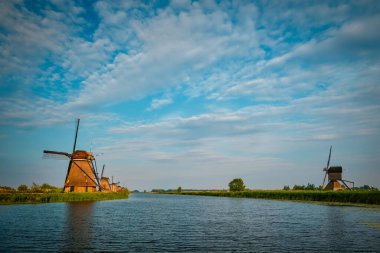 Hollanda 'daki Kinderdijk' te yel değirmenleri. Hollanda