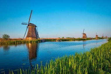 Hollanda 'daki Kinderdijk' te yel değirmenleri. Hollanda
