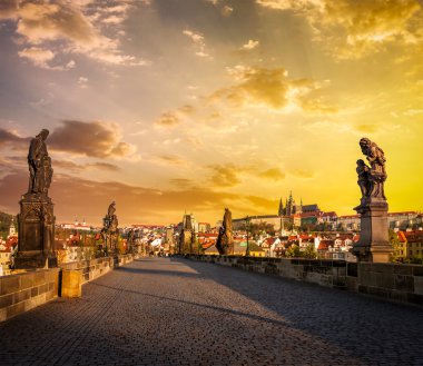 Charles bridge and Prague castle in the morning clipart
