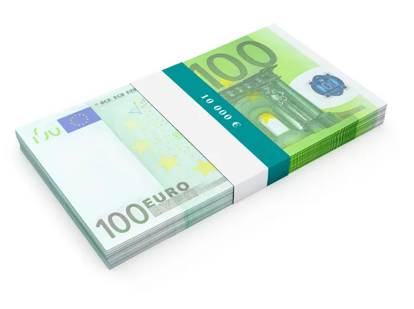 Confezione da 100 banconote in euro isolate — Foto Stock