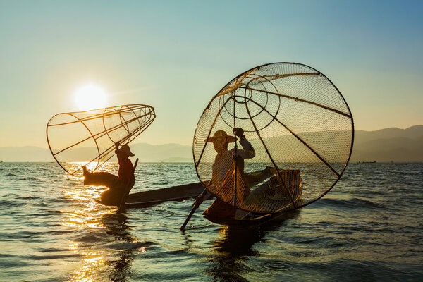 Burmese fisherman at Inle lake, Myanmar