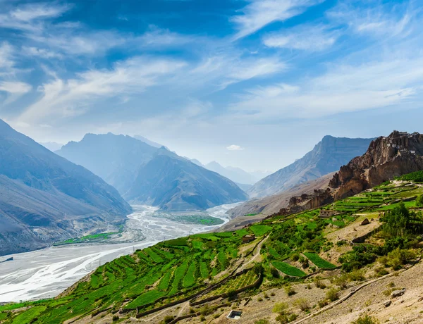 Spiti valley and river in Himalayas — Stock Photo, Image