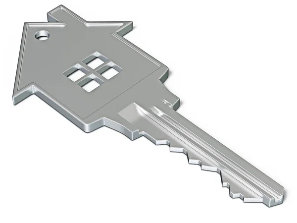 Huis vormige sleutel geïsoleerd op wit — Stockfoto