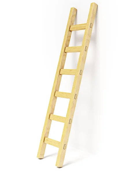 Escalera de madera cerca de pared blanca — Foto de Stock