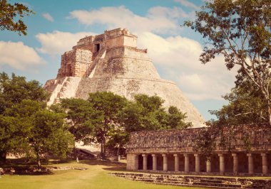Mayan pyramid Pyramid of the Magician in Uxmal clipart