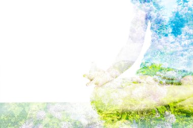 Yoga asana yaparken kadın görüntüsünü çift pozlama