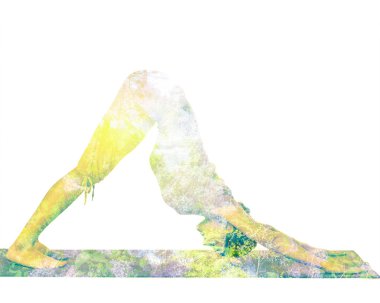 Yoga asana yaparken kadın görüntüsünü çift pozlama