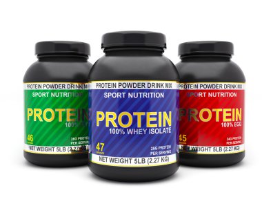 Protein izole üzerinde beyaz arka plan kavanozlar