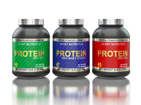 Yansıması ile beyaz izole protein kavanoz — Stok fotoğraf