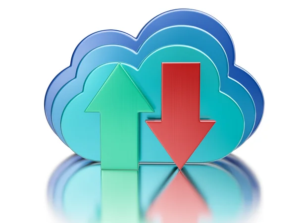 Blauwe glanzende cloud en upload downloaden pijlen — Stockfoto