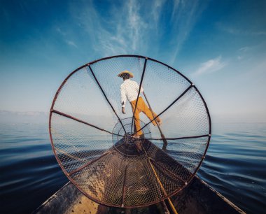 Inle Gölü Myanmar, geleneksel Birmanya balıkçı