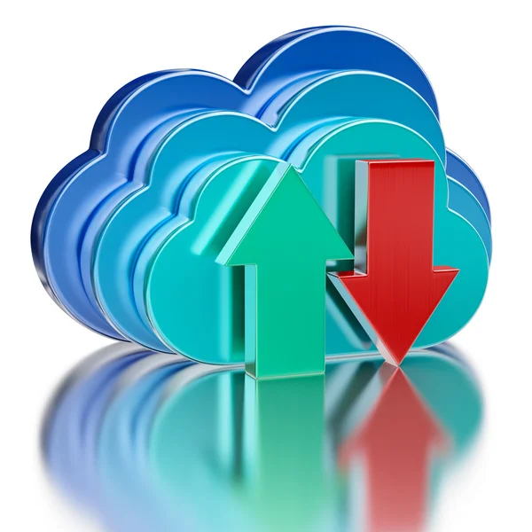 Blue glossy cloud and upload download arrows — Stock Photo, Image