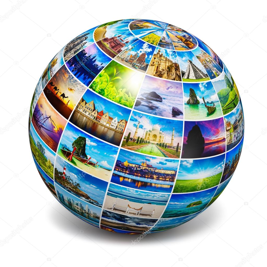 Globe with travel photos