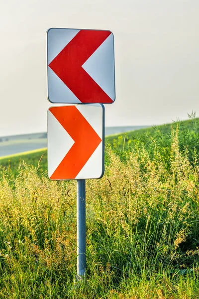 Road curve signs — 图库照片