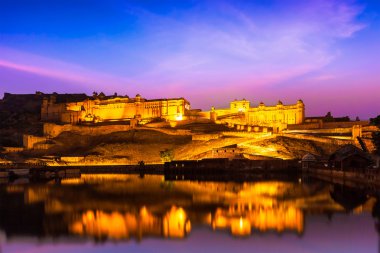 Amer Fort at night in twilight.  Jaipur, Rajastan,  clipart