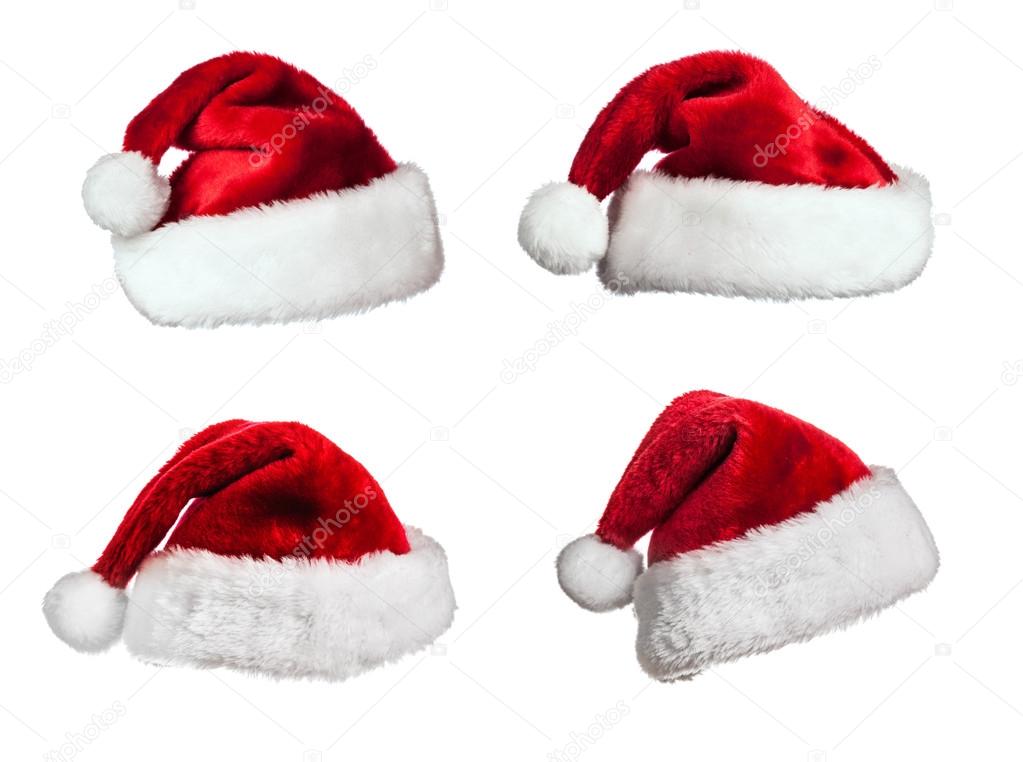 Santa hats on white