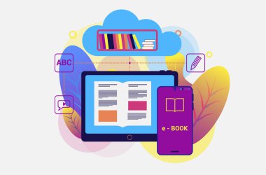 Vektör illüstrasyonu Çevrimiçi eğitim veya e-öğrenme kavramı.