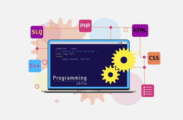 Programming Coding Skills Flat Modern Vector Illustration — Stock Vector