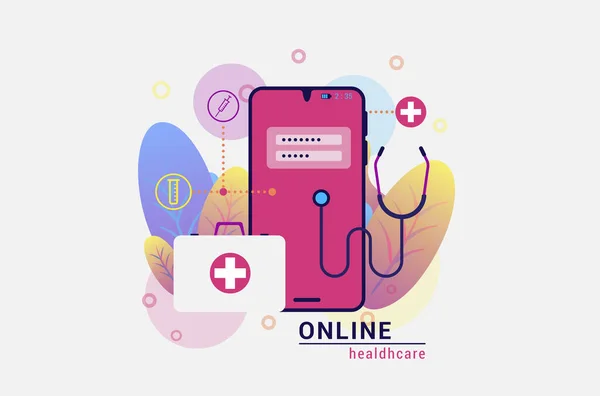 Läkare Online Concept Rådfråga Hälso Och Sjukvården Eller Telemedicin Vektor — Stock vektor