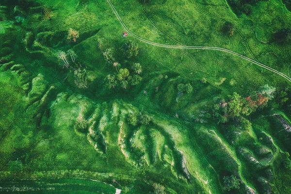Зеленые поля сверху — стоковое фото