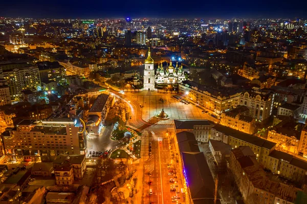 Aerial night view night Kyiv — Stock Photo, Image