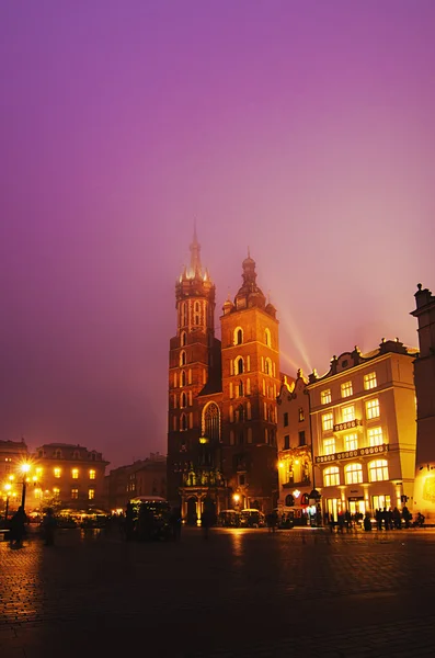 Market square in Cracow at night — Stock Photo, Image