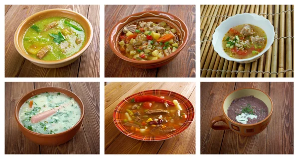 Food set of different traditional soups. — Stock Image Food set of different traditional soups. Stock Image