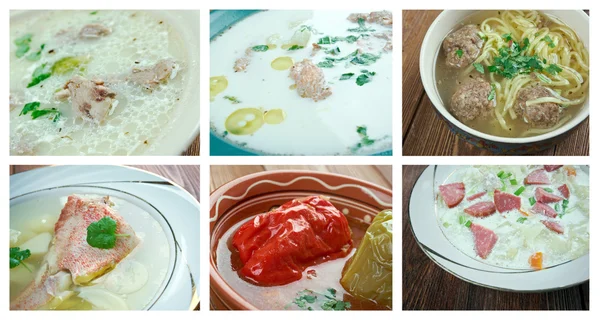 Food set of different traditional soups — Stock Image Food set of different traditional soups Stock Image